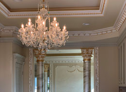 Galaxy crystal chandelier in luxury classic kitchen, LA