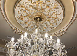 Galaxy crystal chandelier in luxury living room, Los Angeles, USA
