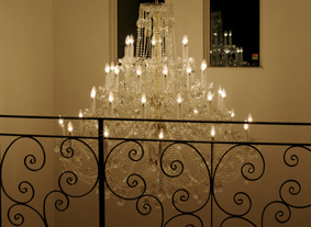 Crystal chandelier CH-42 Crystal-XLS in a staircase hallway