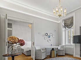 Hand made crystal chandelier CH-08 Crystal-DT shining in real luxurious interior, Vodickova 33 residence, Prague